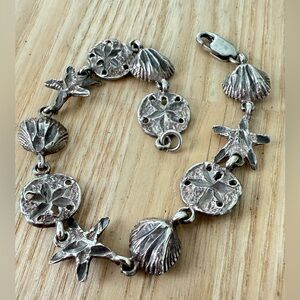 Vintage 925 Sterling silver ocean life sand dollar, starfish, seashell bracelet